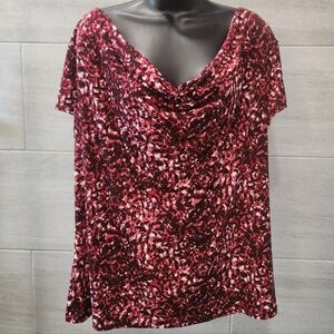 Van Heusen Red and Black Patterned Cowl Neck Blouse